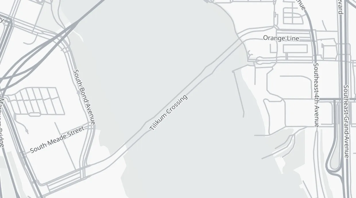 A map of the streets around Tilikum Crossing