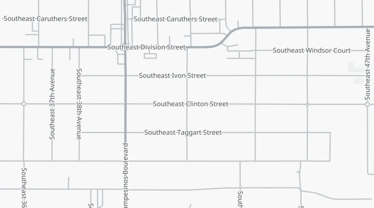 A map of the streets around SE Clinton St & SE 41st Ave