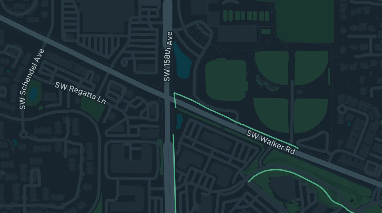 A map of the streets around 15707 SW Walker Rd