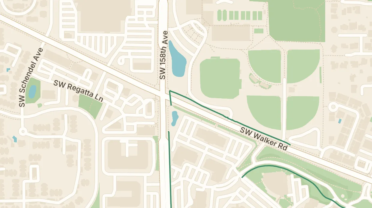 A map of the streets around 15707 SW Walker Rd