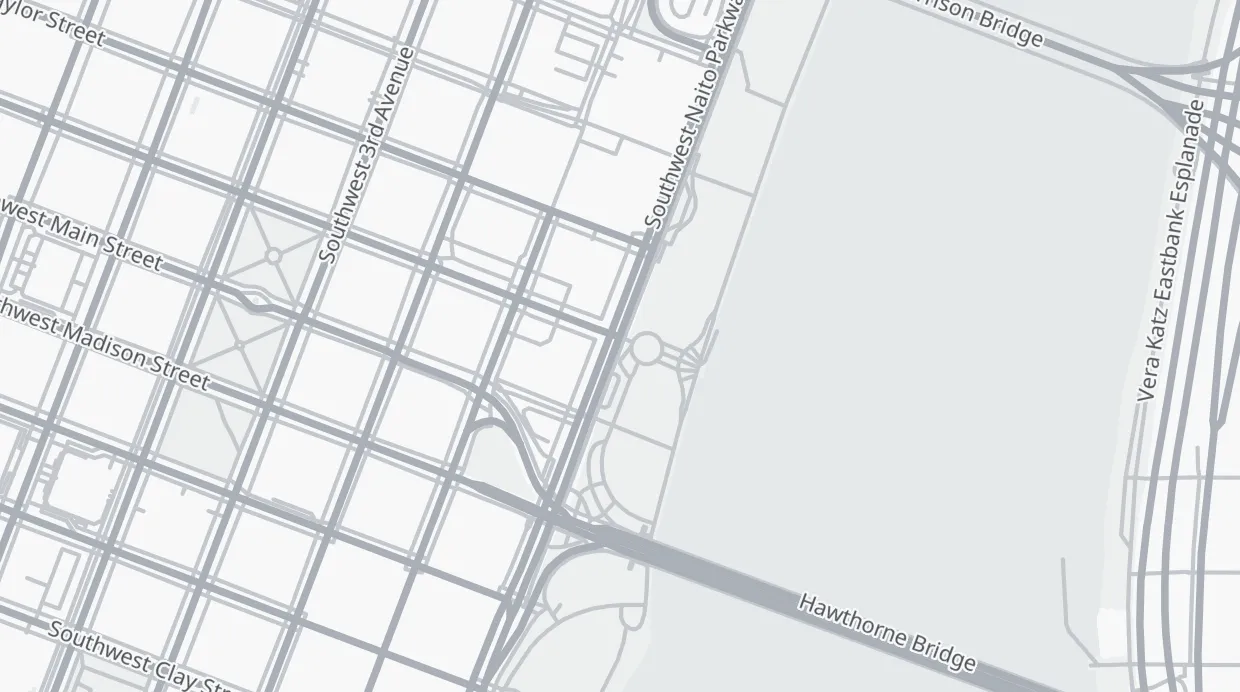 A map of the streets around 1000 SW Naito Pkwy