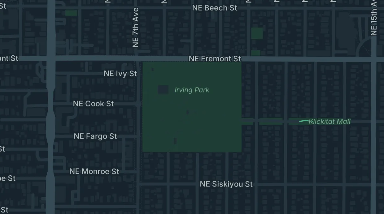 A map of the streets around Irving Park
