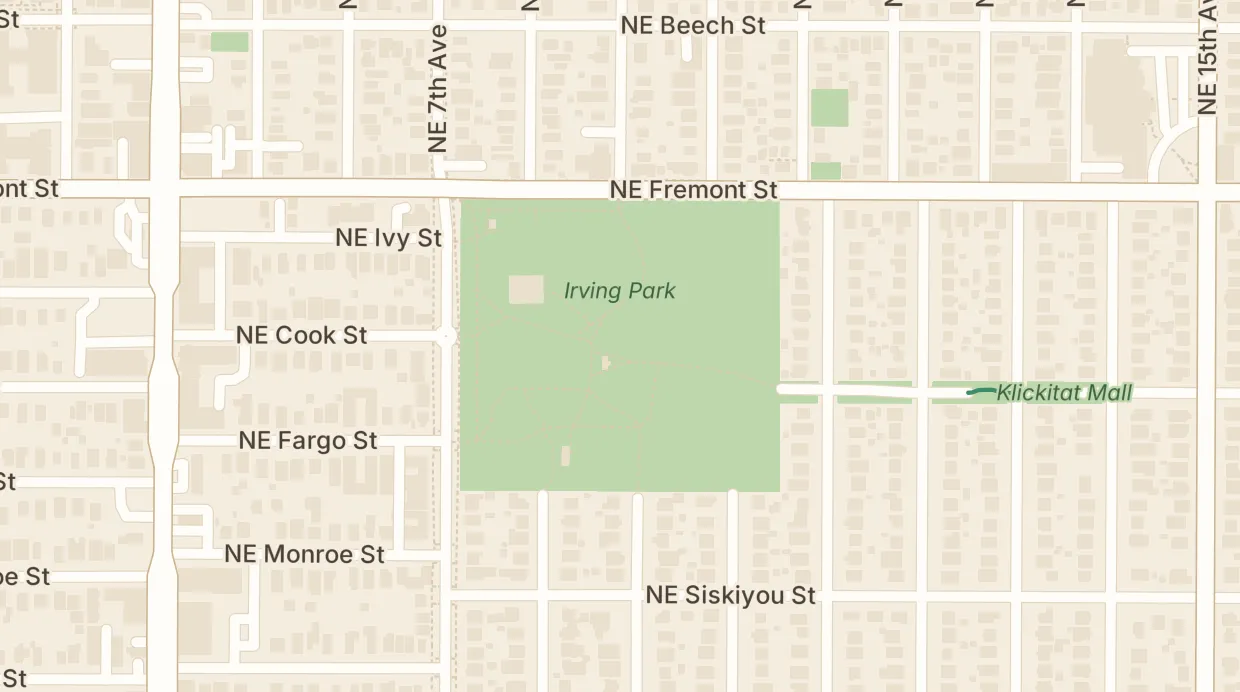 A map of the streets around Irving Park
