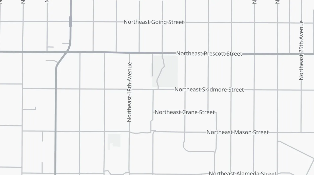 A map of the streets around 1907 NE Skidmore St