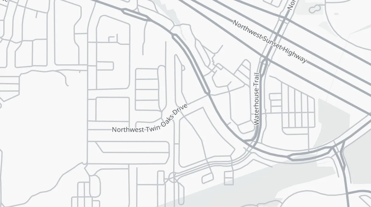 A map of the streets around 16365 NW Twin Oaks Dr