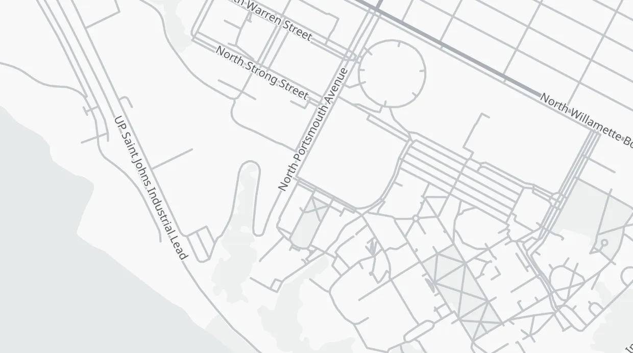 A map of the streets around University of Portland