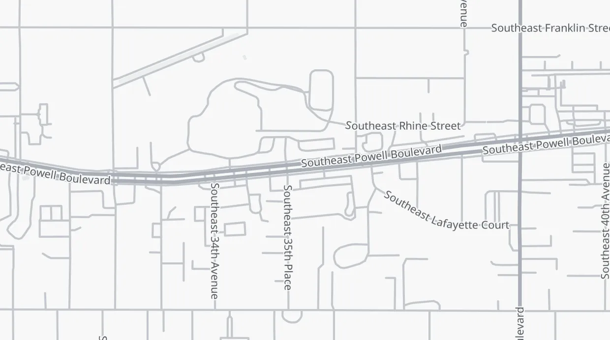 A map of the streets around 3560 SE Powell Blvd