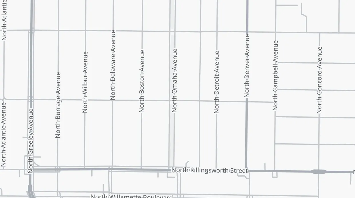 A map of the streets around 2299 N Jessup St