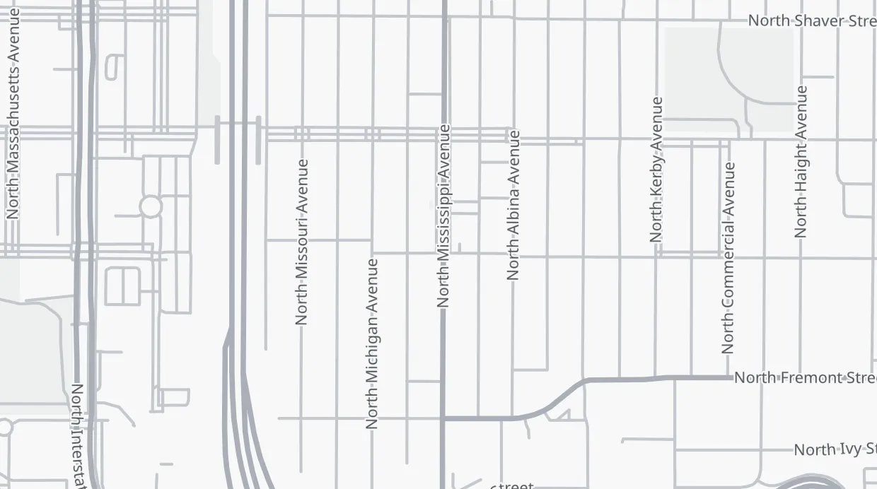 A map of the streets around 3737 N Mississippi Ave