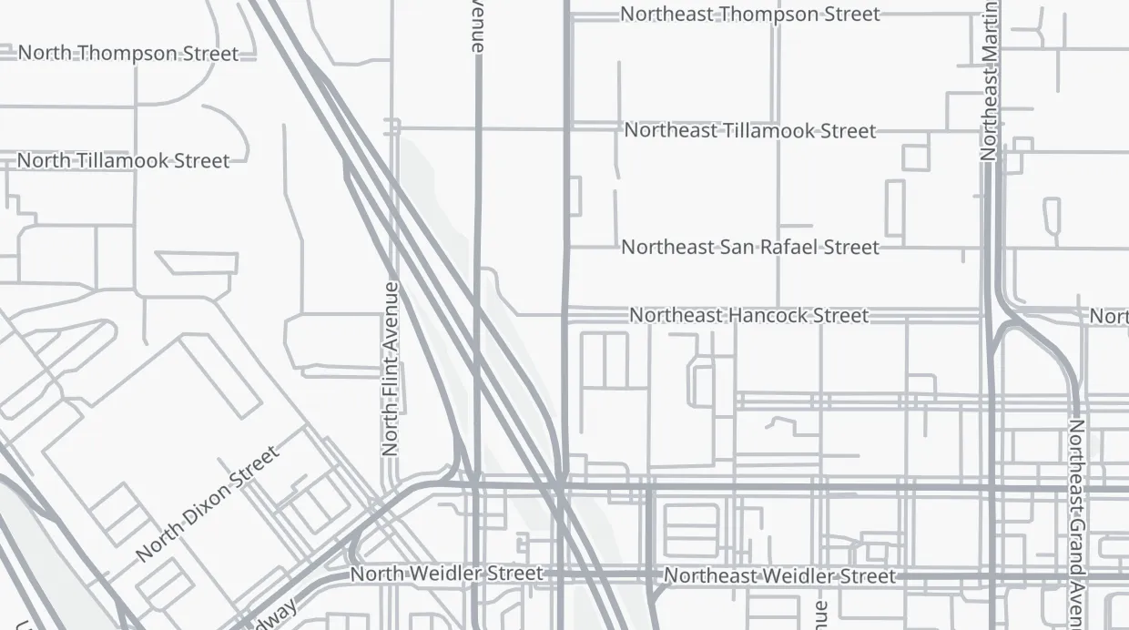 A map of the streets around N Williams Ave & NE Hancock St