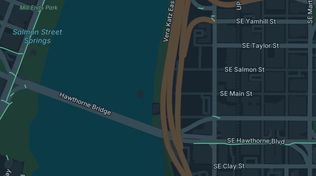 A map of the streets around Vera Katz Statue