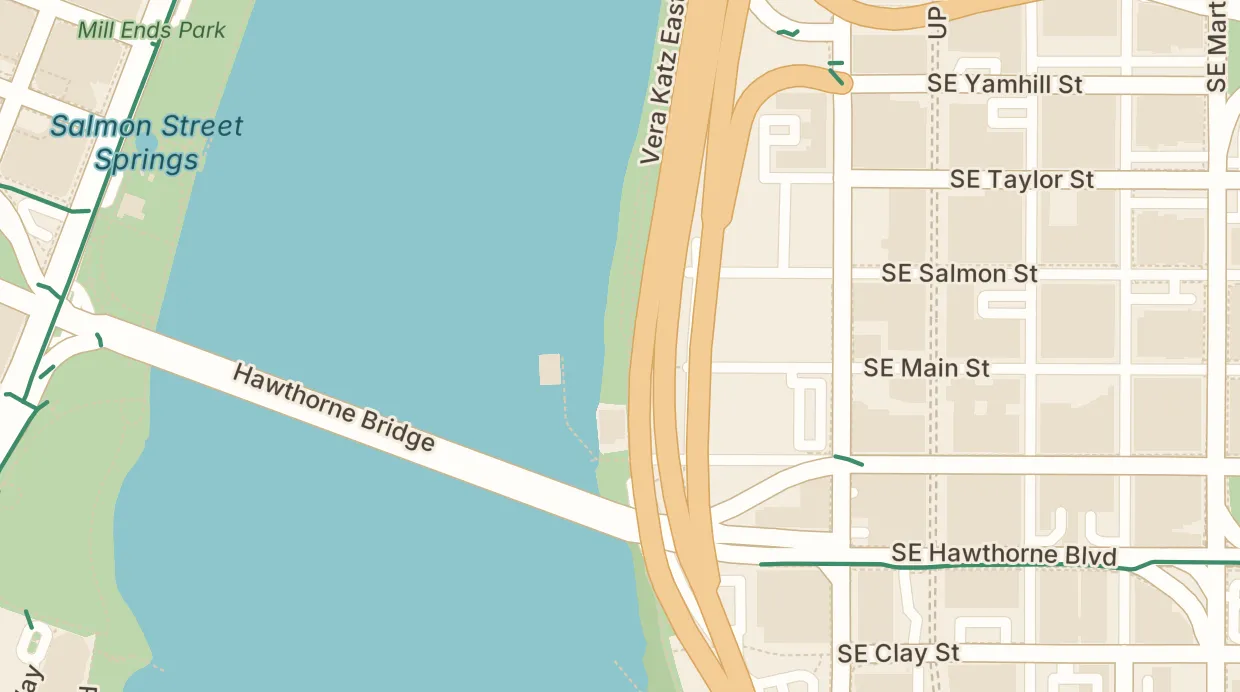 A map of the streets around Vera Katz Statue
