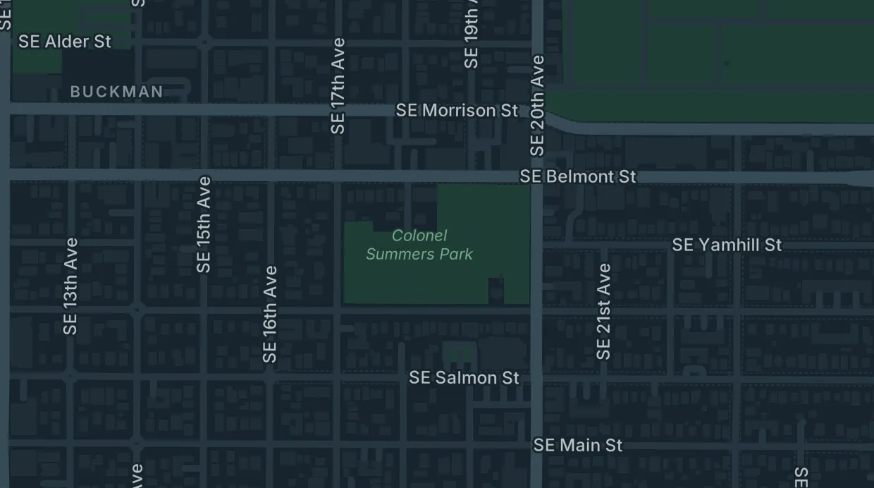 A map of the streets around Colonel Summers Park