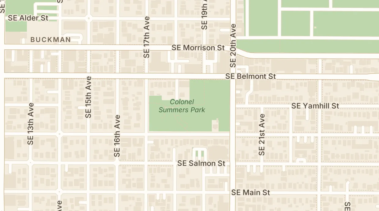 A map of the streets around Colonel Summers Park