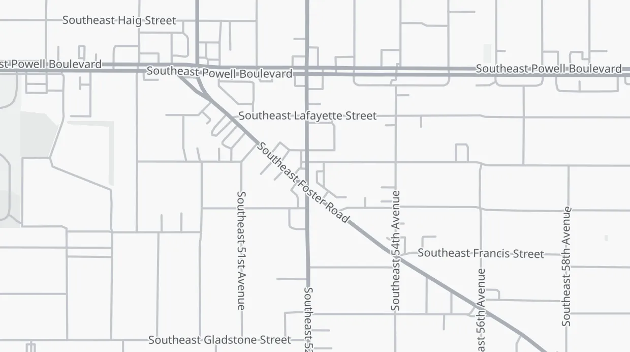 A map of the streets around Birriera La Plaza - Foster Food Carts
