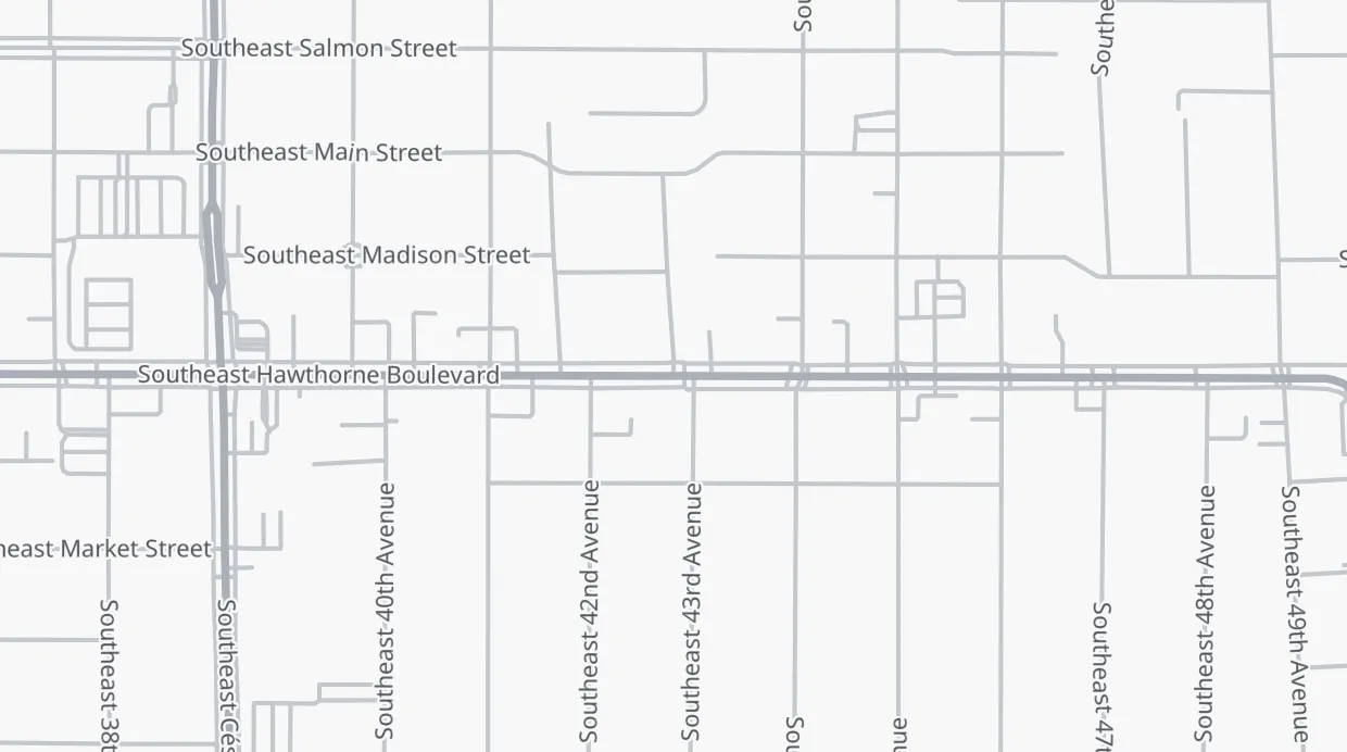 A map of the streets around SE Hawthorne Blvd & SE 43rd Ave