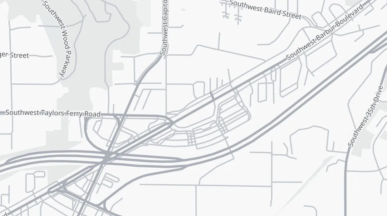 A map of the streets around 9749 SW Barbur Blvd
