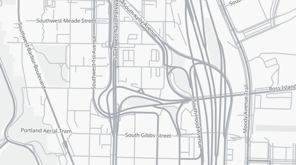 A map of the streets around Min Zidell Garden