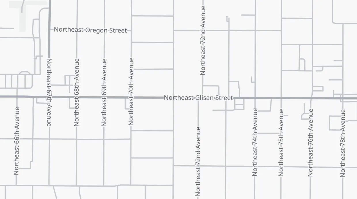 A map of the streets around 7112 NE Glisan St