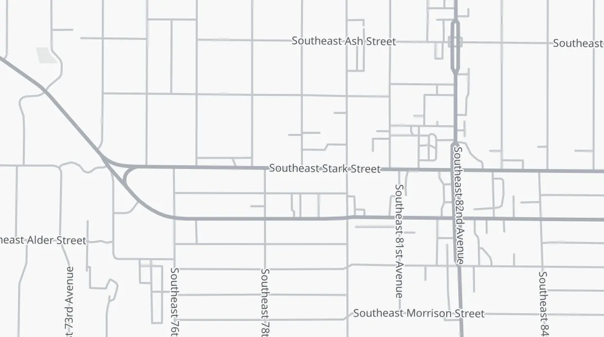 A map of the streets around SE Stark St & SE 79th Ave