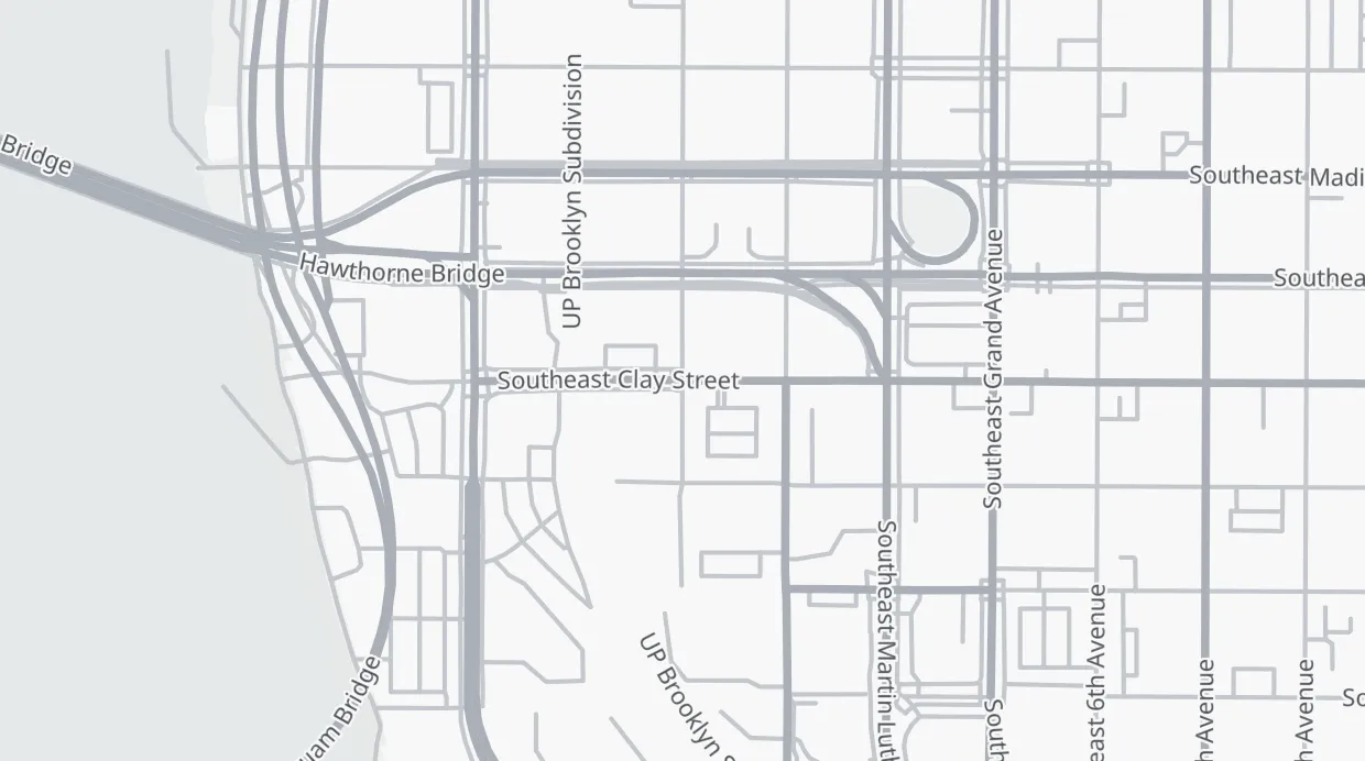A map of the streets around SE Clay St & SE 2nd Ave