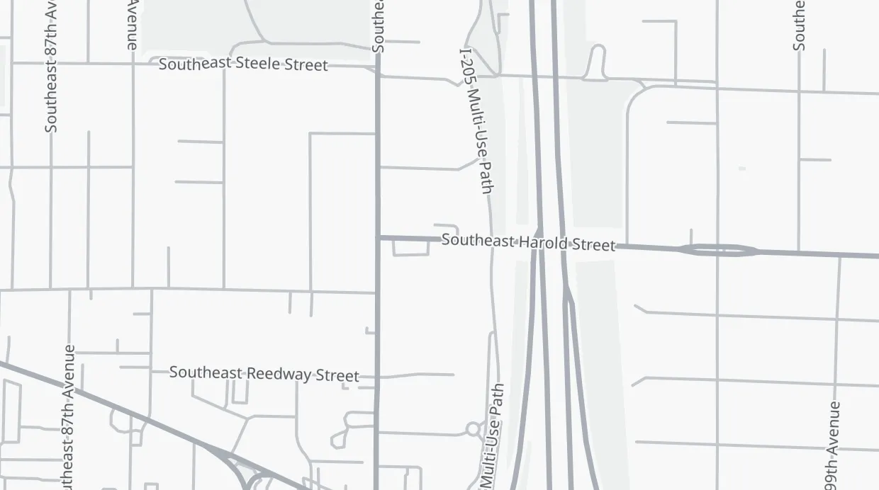 A map of the streets around 9330 SE Harold St