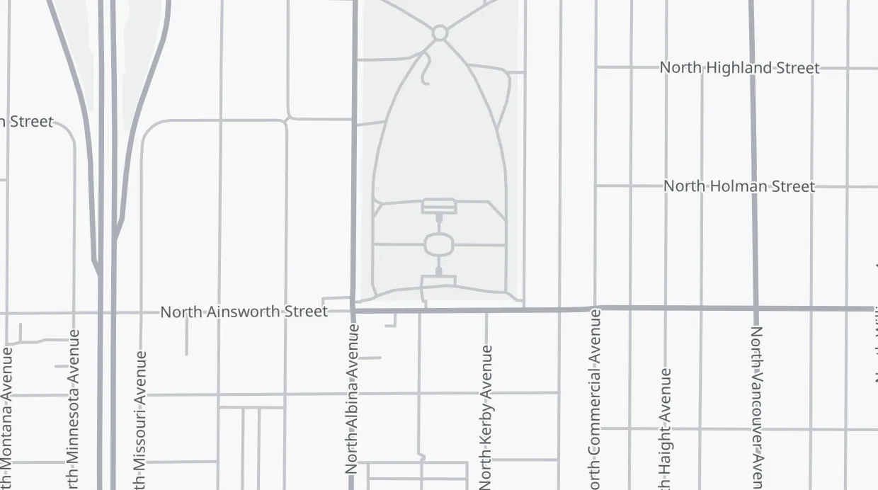 A map of the streets around Peninsula Park Rose Garden