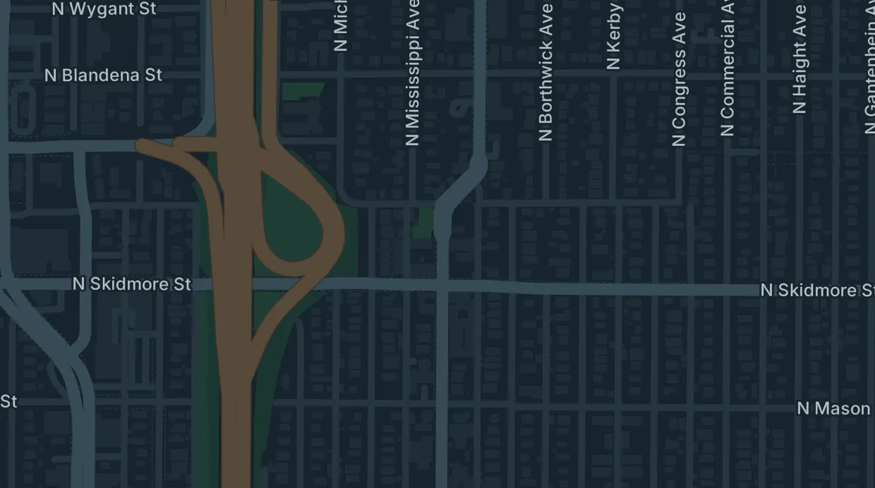 A map of the streets around 4401 N Mississippi Ave