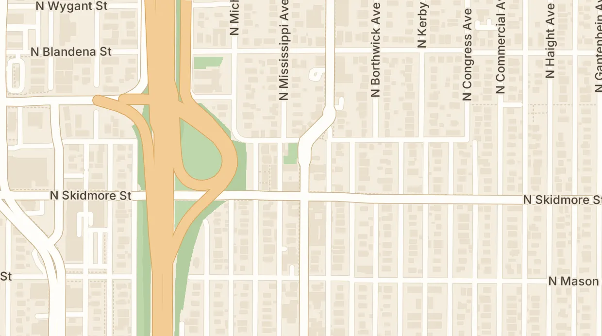 A map of the streets around 4401 N Mississippi Ave