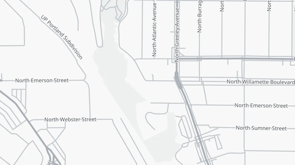 A map of the streets around 2906 N Willamette Blvd